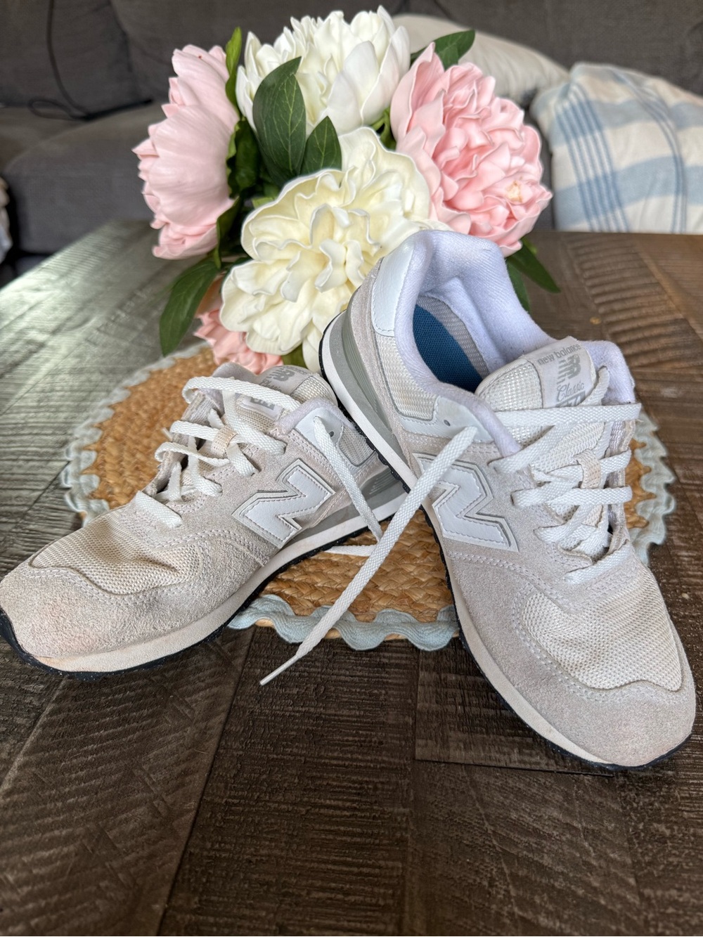 New Balance Boy’s White and Light Gray Casual Sneakers